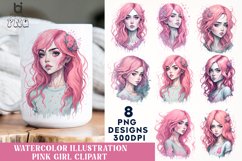 Watercolor Illustration Pink Girl Clipart, Mug PNG Design Product Image 1