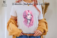 Watercolor Illustration Pink Girl Clipart, Mug PNG Design Product Image 2