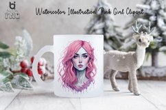 Watercolor Illustration Pink Girl Clipart, Mug PNG Design Product Image 3