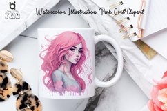 Watercolor Illustration Pink Girl Clipart, Mug PNG Design Product Image 4