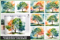 Watercolor Illustration Tree Sublimation Tumbler Wrap Design Product Image 1