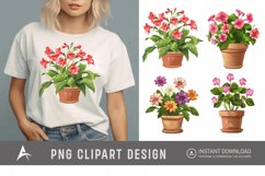 Watercolor Impatiens Flowers In Pots Clipart Product Image 1