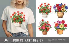 Watercolor Impatiens Flowers In Pots Clipart Product Image 1