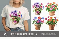 Watercolor Impatiens Flowers In Pots Clipart Product Image 1