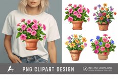Watercolor Impatiens Flowers In Pots Clipart Product Image 1