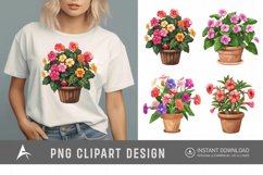 Watercolor Impatiens Flowers In Pots Clipart Product Image 1