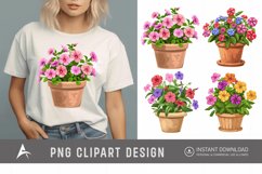 Watercolor Impatiens Flowers In Pots Clipart Product Image 1