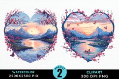 Watercolor Japanese Landscape Heart Art Clipart Product Image 1