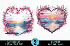 Watercolor Japanese Landscape Heart Clipart Product Image 1