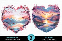 Watercolor Japanese Landscape Heart Clipart Product Image 1