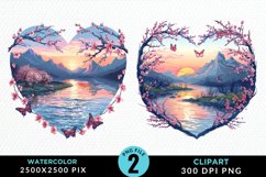 Watercolor Japanese Landscape Heart Clipart Product Image 1