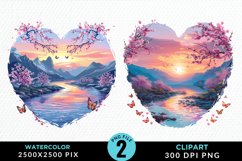 Watercolor Japanese Landscape Heart Clipart Product Image 1