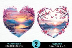Watercolor Japanese Landscape Heart Art Clipart Product Image 1
