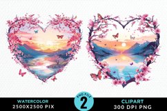 Watercolor Japanese Landscape Heart Clipart Product Image 1