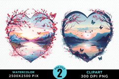 Watercolor Japanese Landscape Heart Clipart Product Image 1