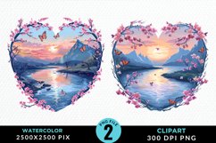 Watercolor Japanese Landscape Heart Clipart Product Image 1