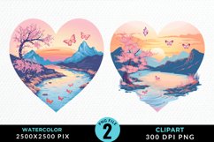 Watercolor Japanese Landscape Heart Clipart Product Image 1