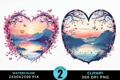 Watercolor Japanese Landscape Heart Clipart Product Image 1