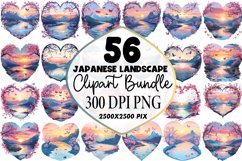 Watercolor Japanese Landscape Heart Clipart Bundle Product Image 1