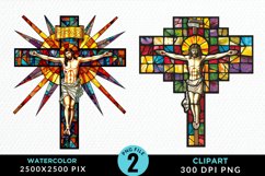 Stained Glass Jesus Cross Artwork Clipart Product Image 1