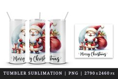 Watercolor jolly Santa Claus carrying sack gifts Merry Christmas quote print 20oz tumbler skinny mug wrap clipart t-shirt sublimation printable design
