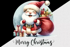 Watercolor jolly Santa Claus carrying sack gifts Merry Christmas quote print 20oz tumbler skinny mug wrap clipart t-shirt sublimation printable design