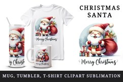 Watercolor jolly Santa Claus carrying sack gifts Merry Christmas quote print 20oz tumbler skinny mug wrap clipart t-shirt sublimation printable design