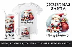 Watercolor jolly Santa Claus carrying sack gifts Merry Christmas quote print 20oz tumbler skinny mug wrap clipart t-shirt sublimation printable design