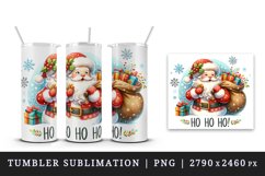 Watercolor jolly Santa Claus sack full gift snowflakes Ho Ho Ho quote print 20 oz tumbler skinny mug wrap clipart t-shirt sublimation printable design