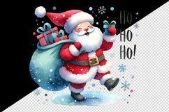 Watercolor jolly Santa Claus sack full gifts snowflake Ho Ho Ho quote print 20 oz tumbler skinny mug wrap clipart t-shirt sublimation printable design