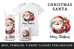 Watercolor jolly Santa Claus sack of gifts Merry Christmas quote print 20 oz tumbler skinny mug wrap clipart t-shirt sublimation printable design
