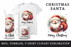 Watercolor jolly Santa Claus sack of gifts Merry Christmas quote print 20 oz tumbler skinny mug wrap clipart t-shirt sublimation printable design