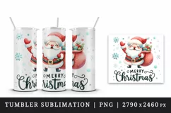 Watercolor jolly Santa Claus sack of gifts Merry Christmas quote print 20 oz tumbler skinny mug wrap clipart t-shirt sublimation printable design