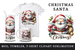 Watercolor jolly Santa Claus sack of gifts Merry Christmas quote print 20 oz tumbler skinny mug wrap clipart t-shirt sublimation printable design