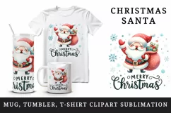 Watercolor jolly Santa Claus sack of gifts Merry Christmas quote print 20 oz tumbler skinny mug wrap clipart t-shirt sublimation printable design