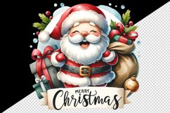 Watercolor jolly Santa Claus sack of gifts Merry Christmas quote print 20 oz tumbler skinny mug wrap clipart t-shirt sublimation printable design