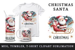 Watercolor jolly Santa Claus waves sleigh presents Christmas quote print 20 oz tumbler skinny mug wrap clipart t-shirt sublimation printable design
