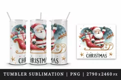 Watercolor jolly Santa Claus waves sleigh presents Christmas quote print 20 oz tumbler skinny mug wrap clipart t-shirt sublimation printable design