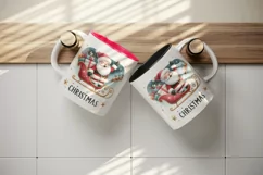 Watercolor jolly Santa Claus waves sleigh presents Christmas quote print 20 oz tumbler skinny mug wrap clipart t-shirt sublimation printable design
