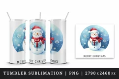 Watercolor jolly snowman gift snowflakes around Merry Christmas quote print 20 oz tumbler skinny mug wrap clipart t-shirt sublimation printable design
