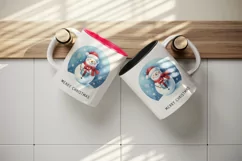 Watercolor jolly snowman gift snowflakes around Merry Christmas quote print 20 oz tumbler skinny mug wrap clipart t-shirt sublimation printable design