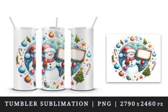 Watercolor jolly snowman holding sign festive decorations circular print 20 oz tumbler skinny mug wrap clipart t-shirt sublimation printable design