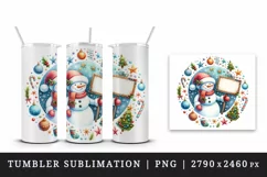 Watercolor jolly snowman holding sign festive decorations circular print 20 oz tumbler skinny mug wrap clipart t-shirt sublimation printable design