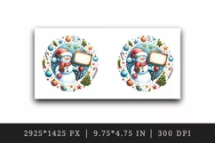 Watercolor jolly snowman holding sign festive decorations circular print 20 oz tumbler skinny mug wrap clipart t-shirt sublimation printable design
