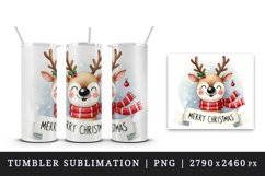 Watercolor joyful reindeer wearing scarf Merry Christmas quote print 20 oz tumbler skinny mug wrap clipart t-shirt sublimation printable design