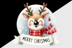 Watercolor joyful reindeer wearing scarf Merry Christmas quote print 20 oz tumbler skinny mug wrap clipart t-shirt sublimation printable design