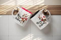 Watercolor joyful reindeer wears festive scarf Merry Christmas quote print 20 oz tumbler skinny mug wrap clipart t-shirt sublimation printable design