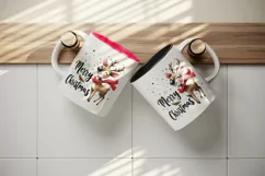 Watercolor joyful reindeer wears festive scarf Merry Christmas quote print 20 oz tumbler skinny mug wrap clipart t-shirt sublimation printable design