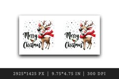 Watercolor joyful reindeer wears festive scarf Merry Christmas quote print 20 oz tumbler skinny mug wrap clipart t-shirt sublimation printable design