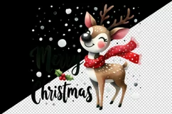 Watercolor joyful reindeer wears festive scarf Merry Christmas quote print 20 oz tumbler skinny mug wrap clipart t-shirt sublimation printable design